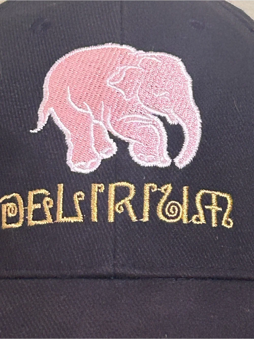 VINTAGE Delirium Tremens Beer Hat Pink Elephant Navy Blue Misprint Typo Cap Rare